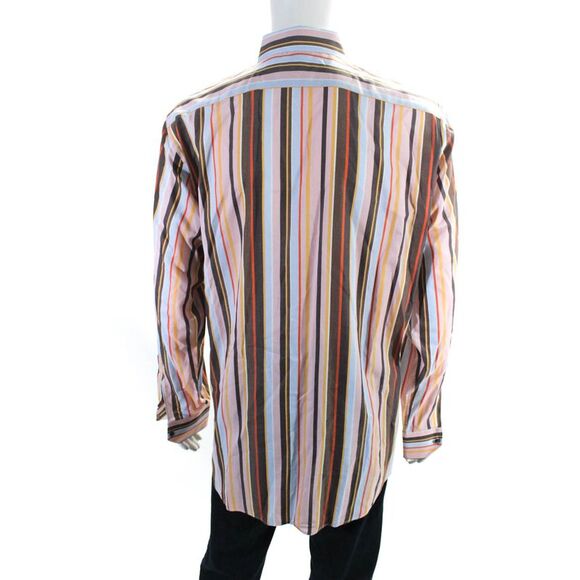 Etro Mens Pink Multicolor Striped Long Sleeve Button Down Dress Shirt Size 42 - Picture 3 of 5